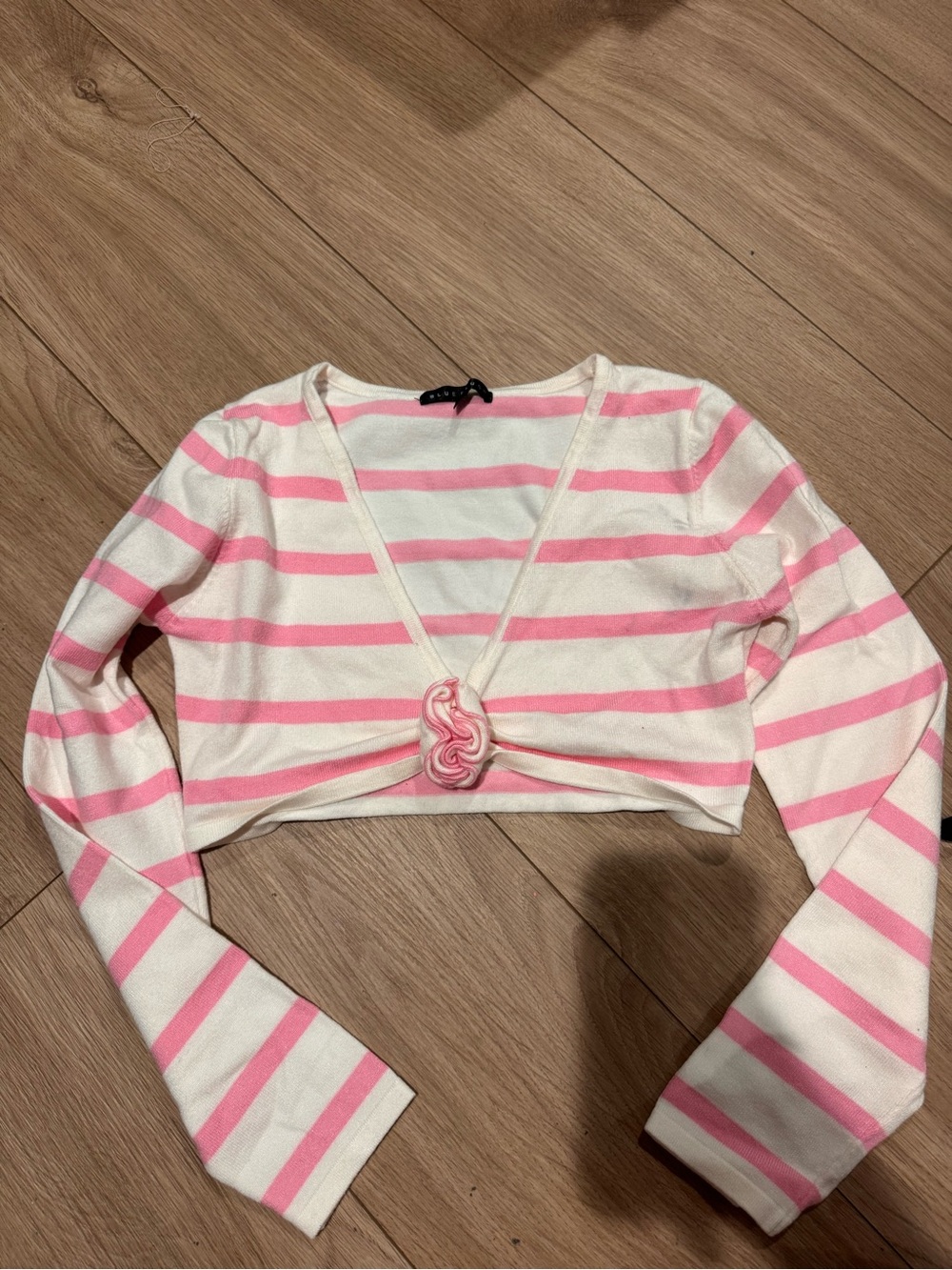 Girls Pink & White Striped Cropped Cardigan with Knot Detail